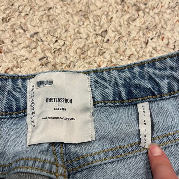 One Teaspoon Truckers Mid Waist Straight Leg Jeans Mismatched Sz 27 Colorblock - Picture 2 of 7